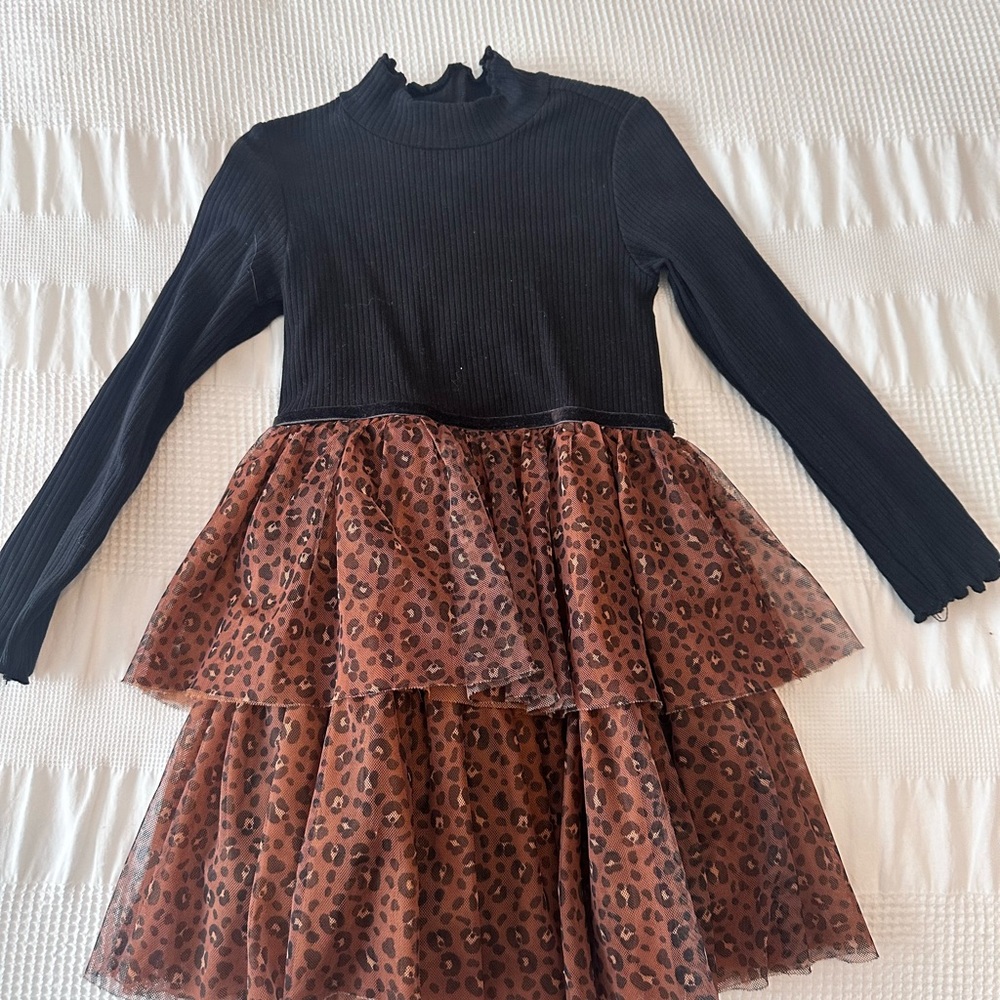 Janie and Jack | Black and Leopard Print dress | tulle skirt | size 4T